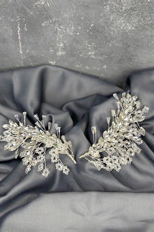 Şeffaf Gümüş Selis Çift Taraflı Gelin Kına Tacı Saç Aksesuarı