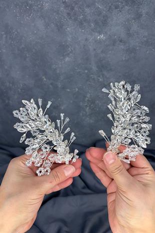 Şeffaf Gümüş Selis Çift Taraflı Gelin Kına Tacı Saç Aksesuarı