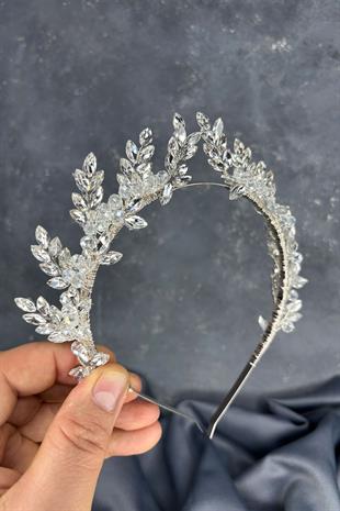 Transparent Silver Venus Leaf Design Bridal Henna Crown Hair Accessory