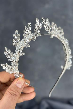 Transparent Silver Venus Leaf Design Bridal Henna Crown Hair Accessory
