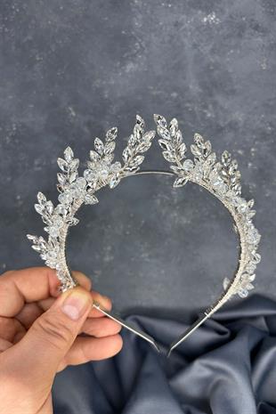 Transparent Silver Venus Leaf Design Bridal Henna Crown Hair Accessory