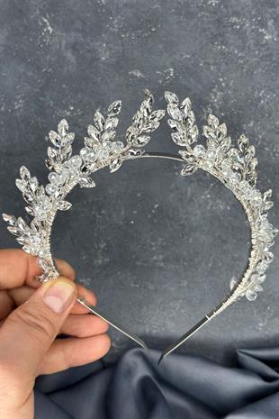 Transparent Silver Venus Leaf Design Bridal Henna Crown Hair Accessory