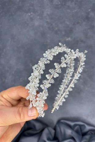 Transparent Pearl Saree Model Double Row Bridal Henna Crown Hair Accessory