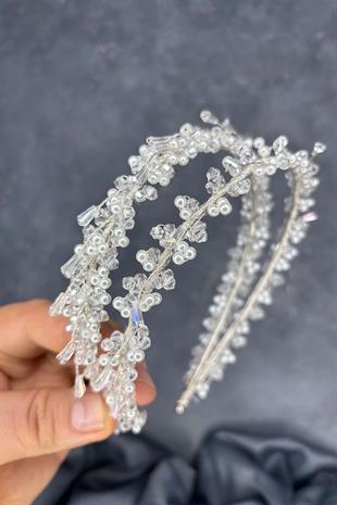 Transparent Pearl Saree Model Double Row Bridal Henna Crown Hair Accessory