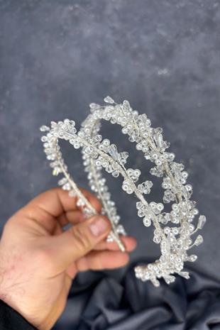 Transparent Pearl Saree Model Double Row Bridal Henna Crown Hair Accessory