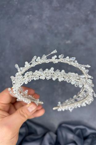 Transparent Pearl Saree Model Double Row Bridal Henna Crown Hair Accessory