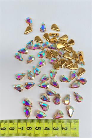 Şeffaf Janjanlı Gold Zeminli Dikme Parlak Cam Damla Boncuk 10 Adet