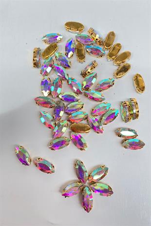 Şeffaf JanjanlıGold Zeminli Dikme Parlak Cam Mekik Boncuk 10 Adet