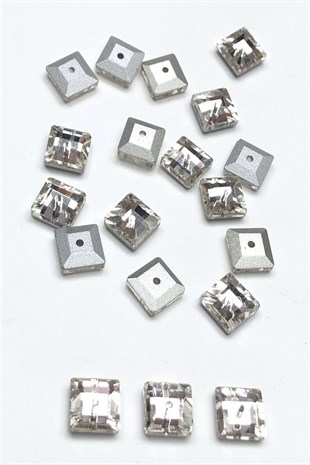 Şeffaf Kare Yuvarlak Ortadan Dikme Kristal Boncuk 25 Adet