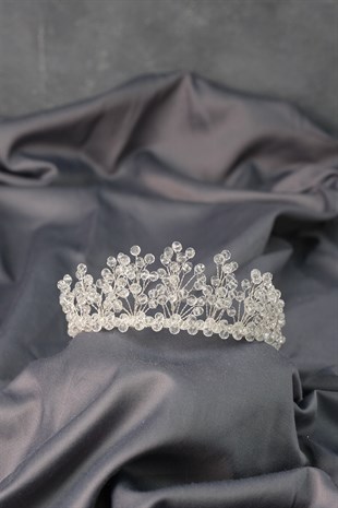 Şeffaf Kristal Boncuklu Aren Gelin Kına Tacı