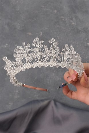 Şeffaf Kristal Boncuklu Aren Gelin Kına Tacı