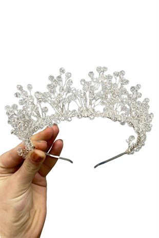 Şeffaf Kristal Boncuklu Aren Gelin ve Kına Tacı
