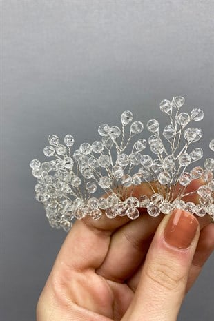 Şeffaf Kristal Boncuklu Aren Gelin ve Kına Tacı