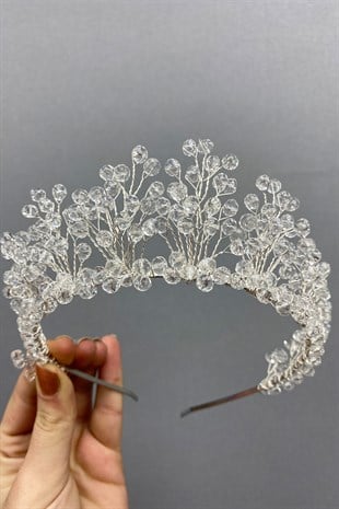Şeffaf Kristal Boncuklu Aren Gelin ve Kına Tacı
