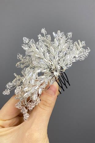 Transparent Crystal Embroidered Side Comb Hairclip Bridal Hair Accessory