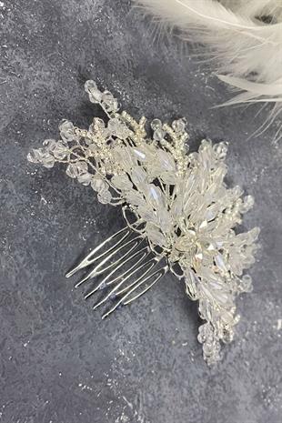 Transparent Crystal Embroidered Side Comb Hairclip Bridal Hair Accessory