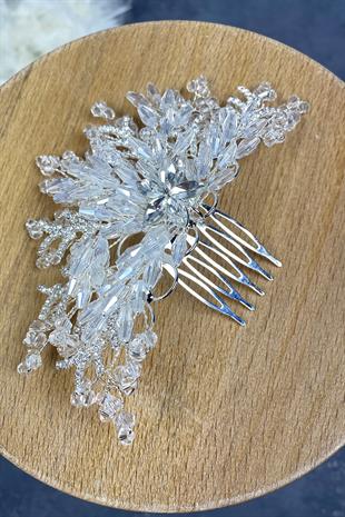 Transparent Crystal Embroidered Side Comb Hairclip Bridal Hair Accessory