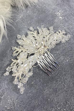 Transparent Crystal Embroidered Side Comb Hairclip Bridal Hair Accessory