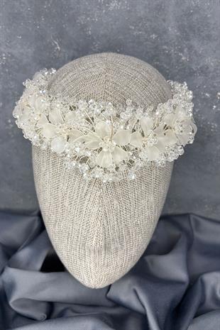 Şeffaf  Nileda Kristal Boncuklu Gelin Kına Tacı Saç Aksesuarı