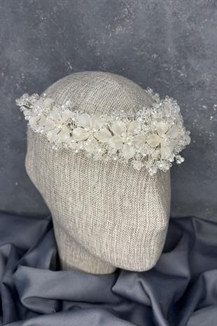 Şeffaf  Nileda Kristal Boncuklu Gelin Kına Tacı Saç Aksesuarı