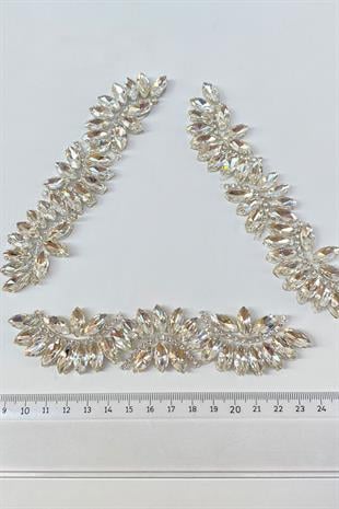 Şeffaf Su Yolu Motifli Ütüyle Yapışan Parlak Taşlı Aplik