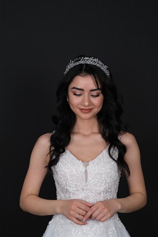 Şeffaf Talya Çift Sıralı Boncuklu Gelin Kına Tacı