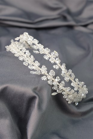 Şeffaf Talya Çift Sıralı Boncuklu Gelin Kına Tacı