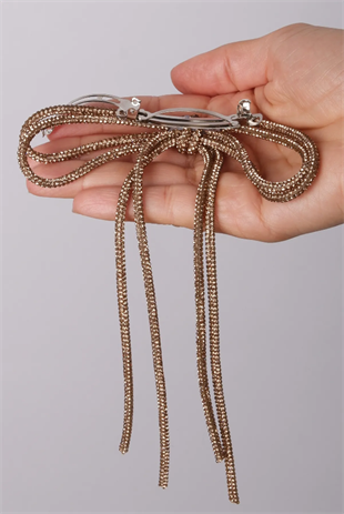 Seyran Taşlı Otomatik Fiyonk Toka Saç Aksesuarı Bej