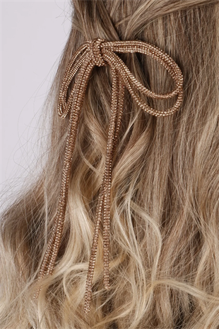 Seyran Taşlı Otomatik Fiyonk Toka Saç Aksesuarı Bej