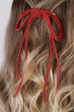 Seyran Taşlı Otomatik Fiyonk Toka Saç Aksesuarı Kırmızı