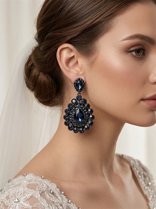 Sia Damla Şık Tasarım Taşlı Gelin Kına Abiye Küpesi