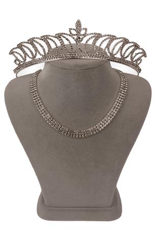 Şık 3 Sıra Kristal Taşlı Abiye Kolye Ve Lale Gelin Tacı