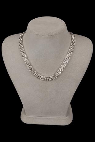 Şık 3 Sıra Kristal Taşlı Abiye Kolye Ve Yaprak Gelin Tacı