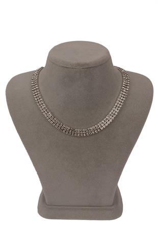 Stylish 3 Row Crystal Stone Evening Necklace and Flower Bridal Crown