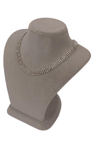 Şık 3 Sıra Kristal Taşlı Abiye Kolye Ve İnce Yaprak Gelin Tacı