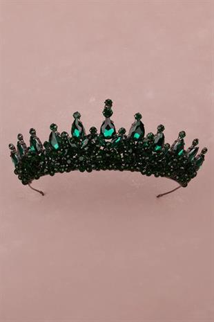 Elegant Bridal Wedding Henna Crown with Stylish Crystal Stones Green