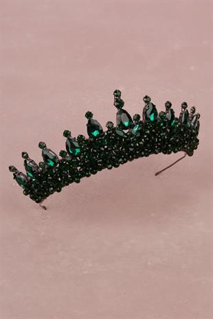 Elegant Bridal Wedding Henna Crown with Stylish Crystal Stones Green