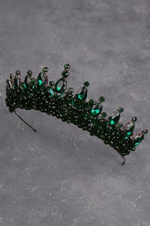 Elegant Bridal Wedding Henna Crown with Stylish Crystal Stones Green