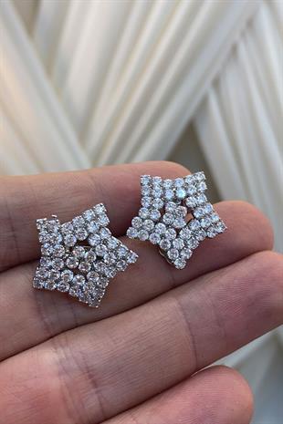 Sık Taşlı Yıldız Zirkon Parlak Küpe