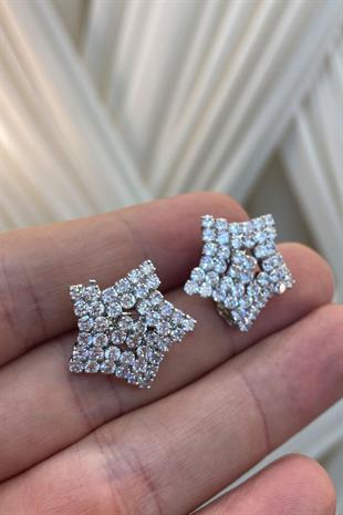 Sık Taşlı Yıldız Zirkon Parlak Küpe