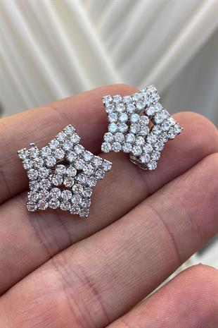 Sık Taşlı Yıldız Zirkon Parlak Küpe