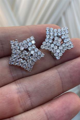 Sık Taşlı Yıldız Zirkon Parlak Küpe