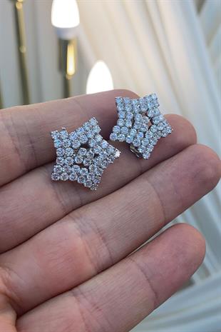 Sık Taşlı Yıldız Zirkon Parlak Küpe