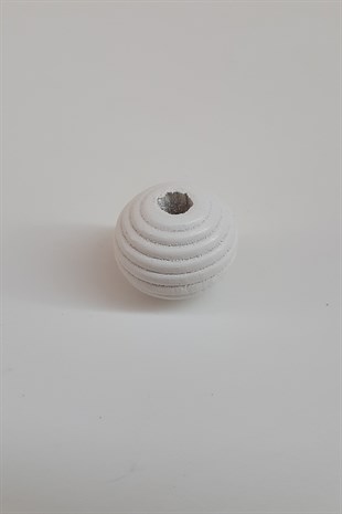 Silindir Çizgili Beyaz Ahşap Boncuk