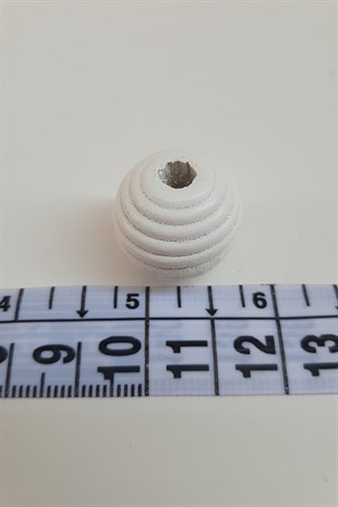 Silindir Çizgili Beyaz Ahşap Boncuk