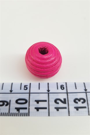 Silindir Çizgili Fuşya Ahşap Boncuk