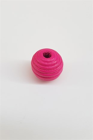 Silindir Çizgili Fuşya Ahşap Boncuk