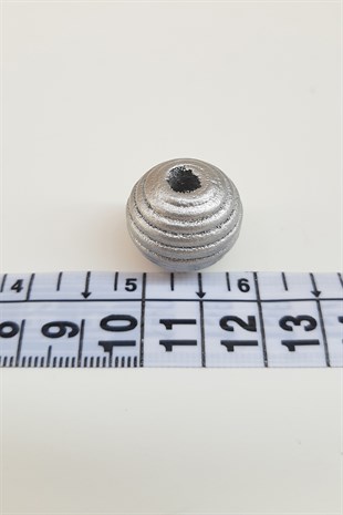 Silindir Çizgili Gümüş Renk Ahşap Boncuk