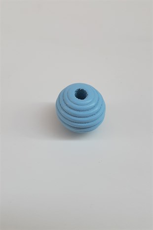 Silindir Çizgili Mavi Ahşap Boncuk