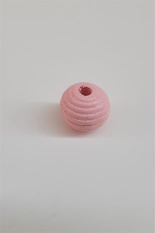 Silindir Çizgili Pembe Ahşap Boncuk